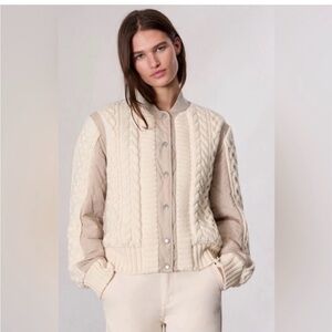 Rag & Bone Wilson Mixed Media Knit Bomber Jacket XL Natural $628